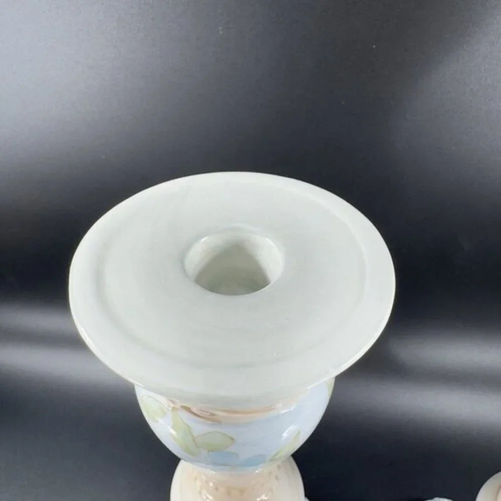 Tracy Porter Hand Painted Pillar Candle‎ Stick Holder Set Ceramic Caldecott
